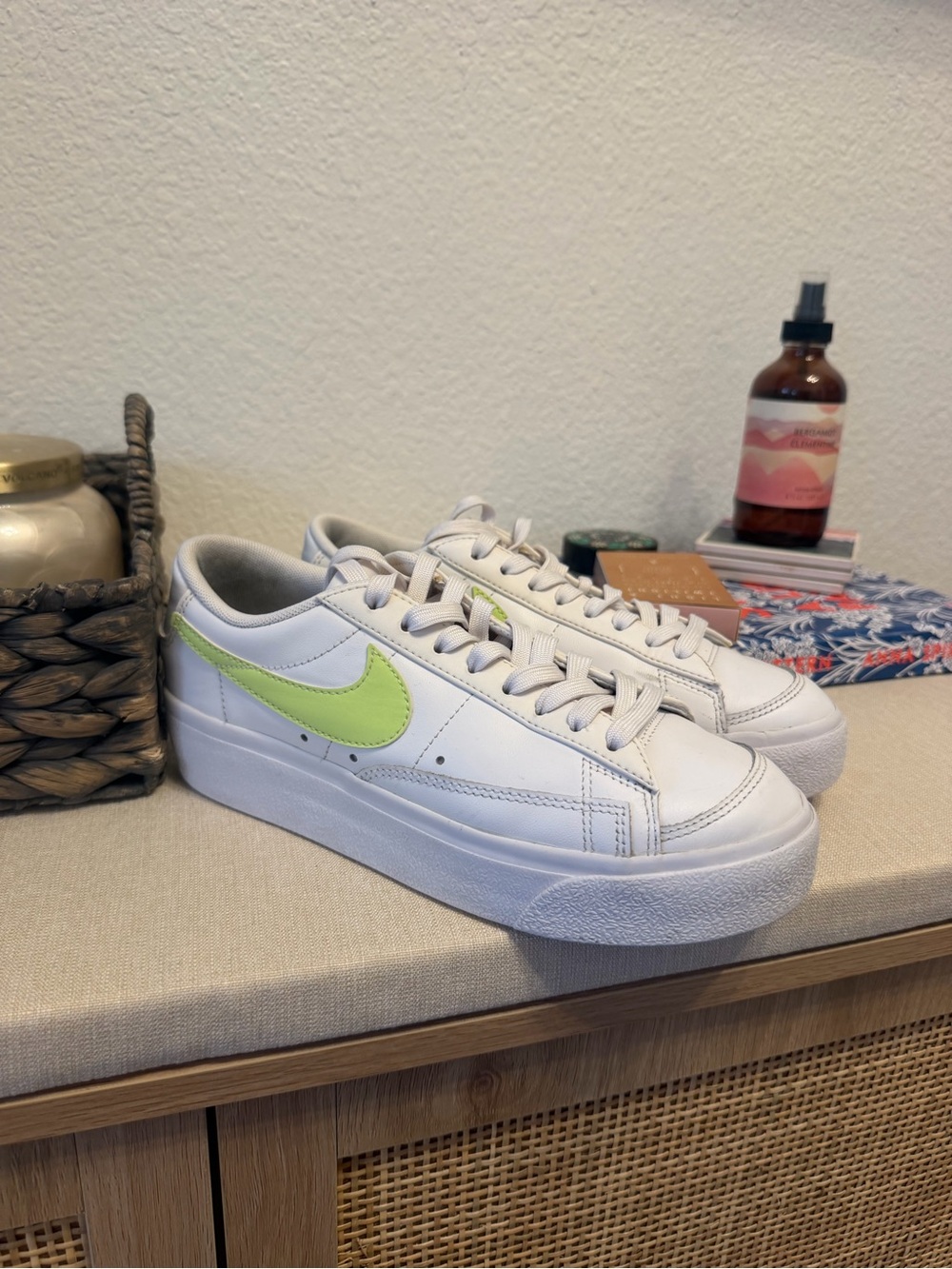 Nike Blazer White Platform Sneaker with Lime Swoosh